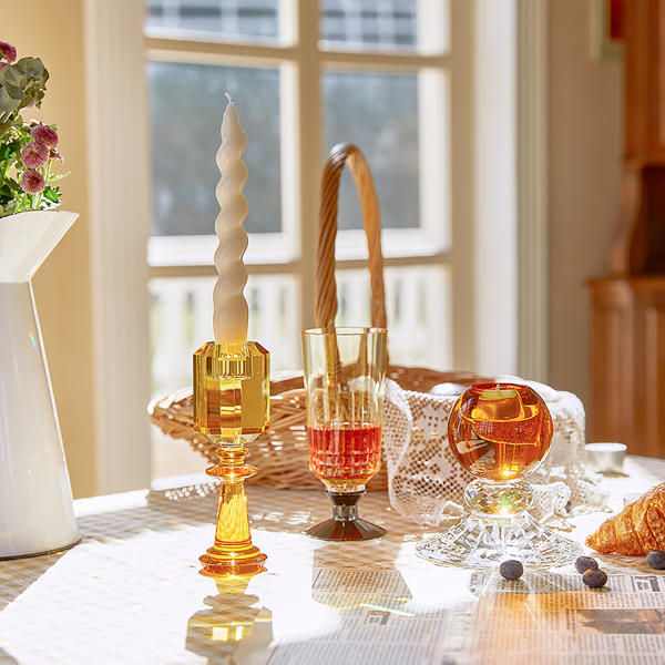 Amber crystal ball candle holder