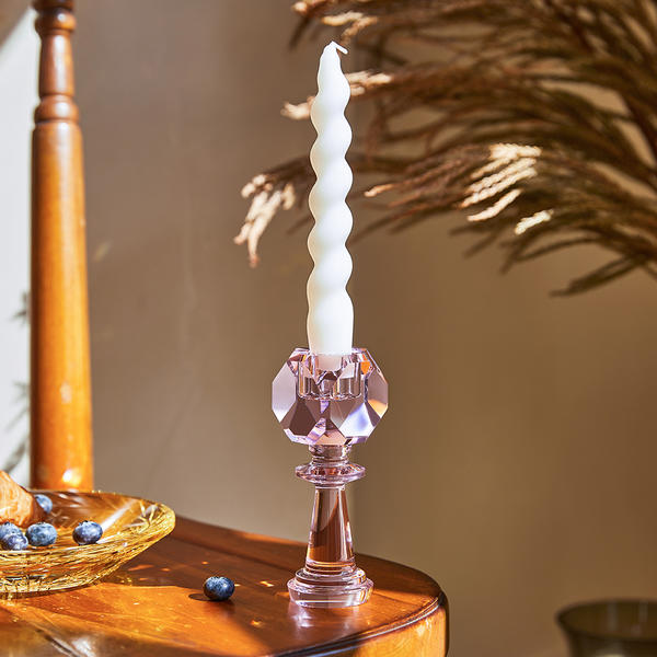 Pink square diamond crystal candle holder