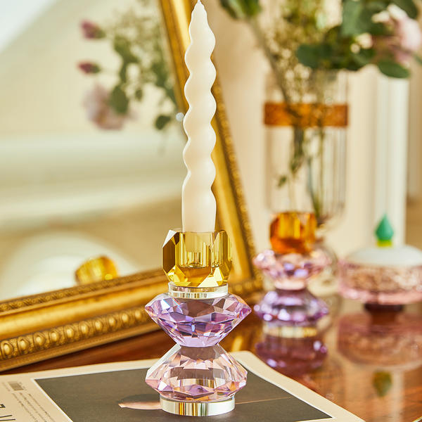 Colorful diamond crystal candle holder