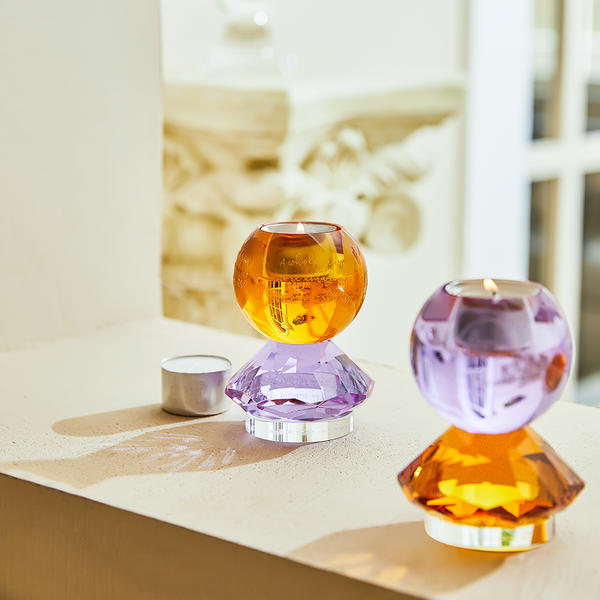 Purple ball amber diamond crystal candle holder