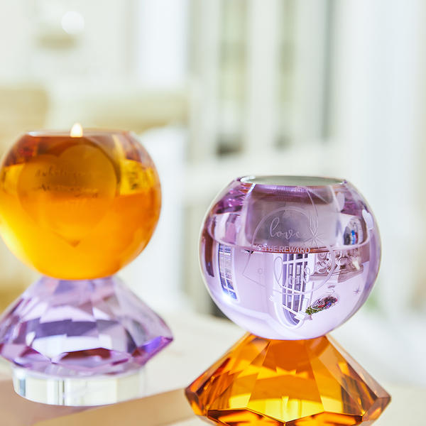 Purple ball amber diamond crystal candle holder