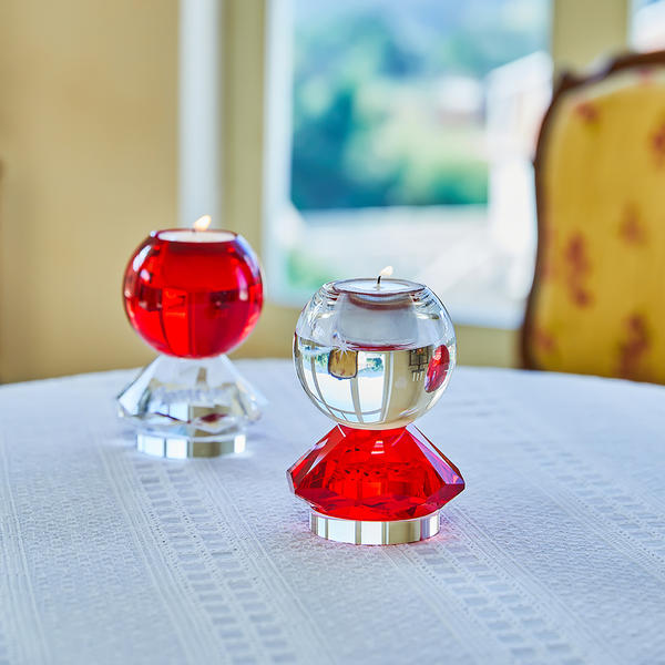 Red ball clear diamond crystal candle holder