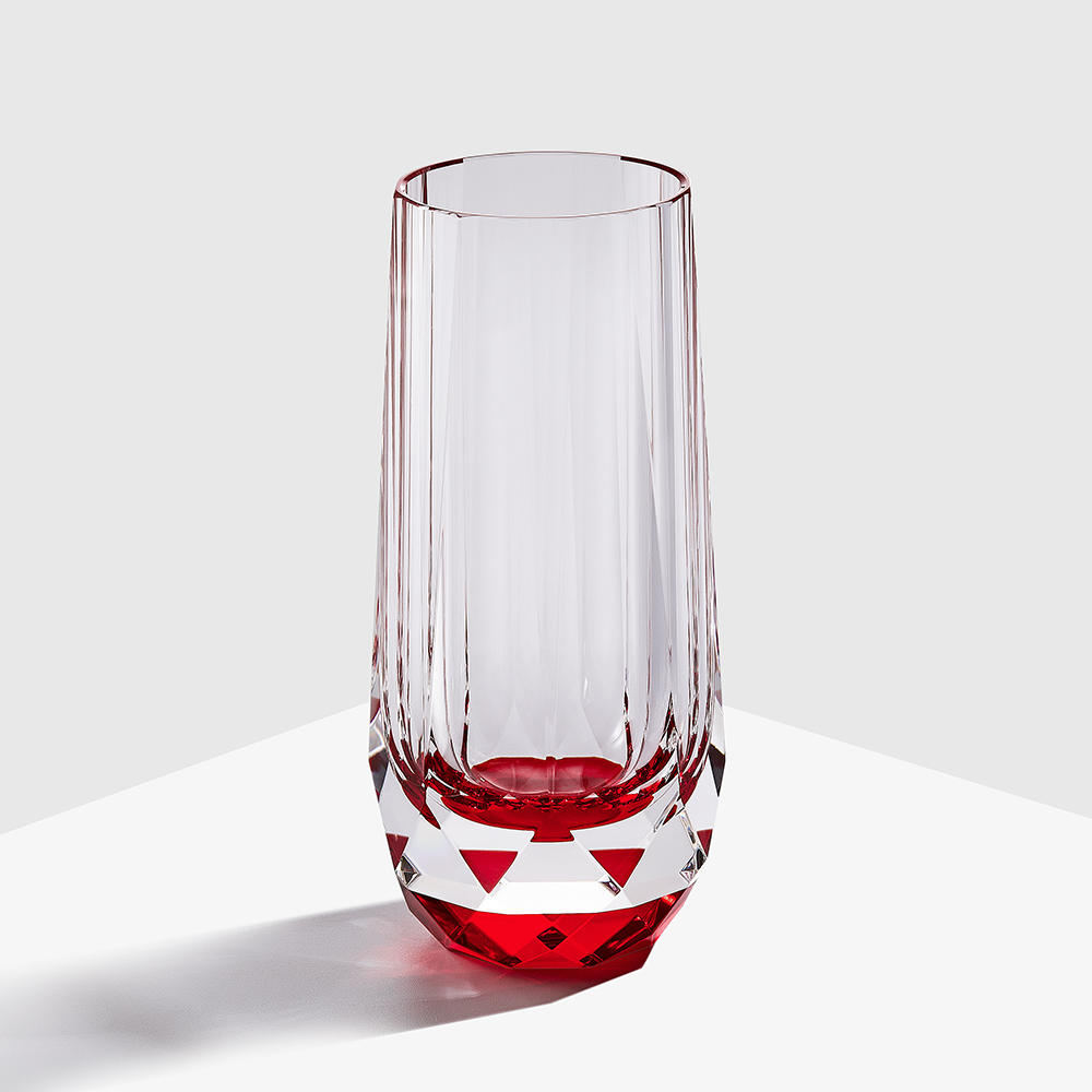 Red multi-faceted crystal vase